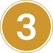 Gold circle with white number three