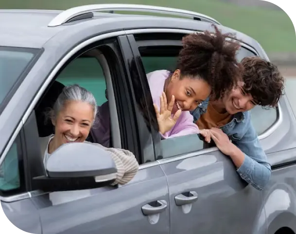 Happy travelers in a vehicle